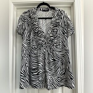 2x Zebra Print V-Neck Ruffle Women’s Top